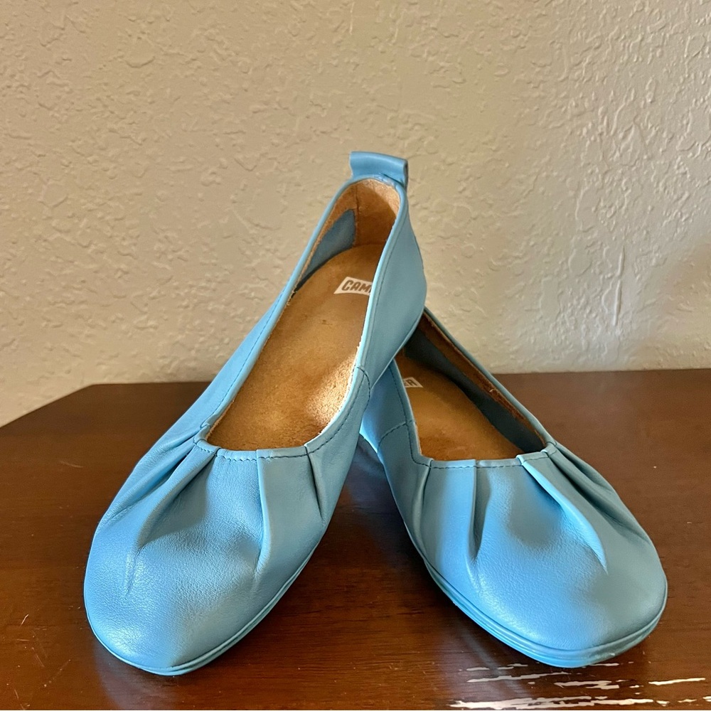 Camper Sky Blue Ruched Ballet Flats